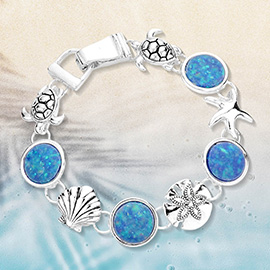 Sea Glass Embossed Metal Sea Life Magnetic Link Bracelet