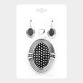 Embossed Dot Stripe Oval Metal Magnetic Pendant Set