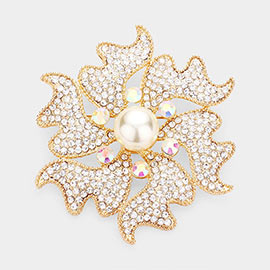 Pearl Rhinestone Embellished Flower Pin Brooch