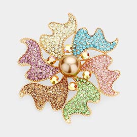 Pearl Rhinestone Embellished Flower Pin Brooch