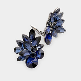Stone Cluster Spike Leaf Clip On Earrings