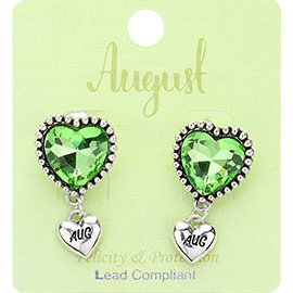 August - Birthstone Heart Dangle Clip On Earrings