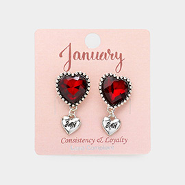 January - Birthstone Heart Dangle Clip On Earrings