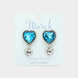 March - Birthstone Heart Dangle Clip On Earrings
