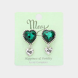 May - Birthstone Heart Dangle Clip On Earrings