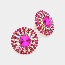 Crystal Round Evening Clip on Earrings