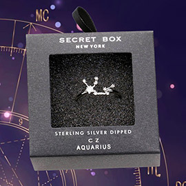 Secret Box _ Sterling Silver Dipped CZ Zodiac Sign Aquarius Ring