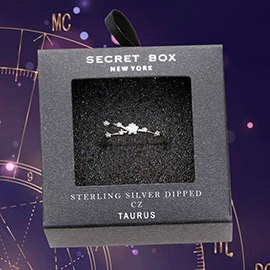 Secret Box _ Sterling Silver Dipped CZ Zodiac Sign Taurus Ring