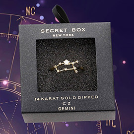 Secret Box _ 14k Gold Dipped CZ Zodiac Sign Gemini Ring