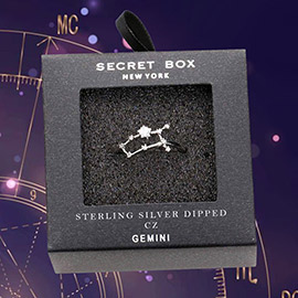 Secret Box _ Sterling Silver Dipped CZ Zodiac Sign Gemini Ring