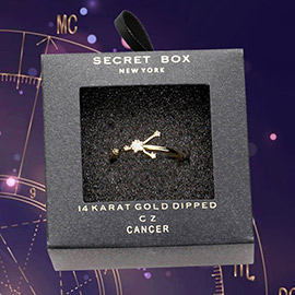 Secret Box _ 14k Gold Dipped CZ Zodiac Sign Cancer Ring