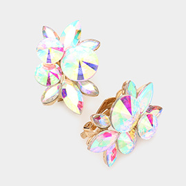 Round Marquise Stone Cluster Clip on Evening Earrings