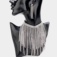 Rhinestone Fringe Bib Choker Necklace