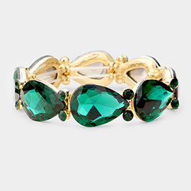 Glass Crystal Teardrop Accented Stretch Evening Bracelet