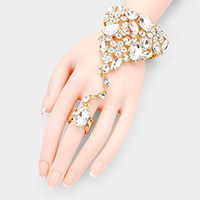 Teardrop Crystal Rhinestone Pave Hand Chain Evening Bracelet