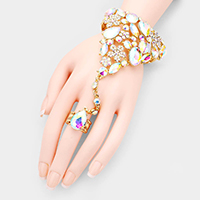 Teardrop Crystal Rhinestone Pave Hand Chain Evening Bracelet