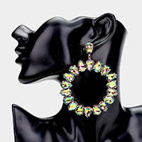 Teardrop Glass Crystal Open Circle Evening Earrings
