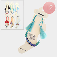 12PCS - Evil Eye Colorful Beaded Tassel Anklets