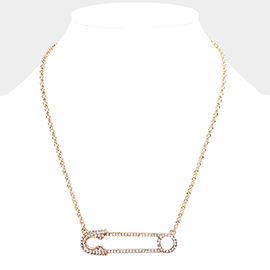 Rhinestone Pave Safety Pin Pendant Necklace