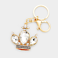 Triple Crystal Teardrop Detail Crown Keychain