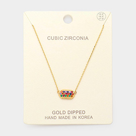 Gold Dipped Colorful CZ Pave Pendant Necklace