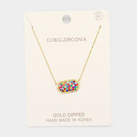 Gold Dipped Colorful CZ Pave Pendant Necklace