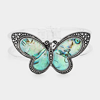Abalone Butterfly Antique Metal Hinged Bracelet
