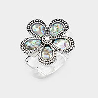 Abalone Flower Antique Metal Stretch Ring