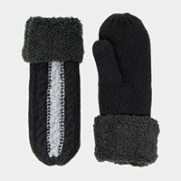 Two Tone Cable Knit Mitten Gloves