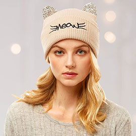 Meow Stone Cat Ear Solid Beanie Hat