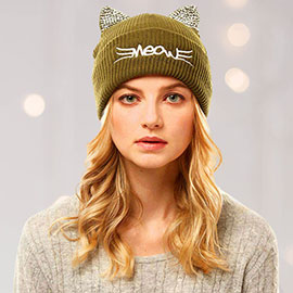 Meow Stone Cat Ear Solid Beanie Hat