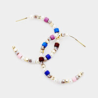 Colorful Bead Pearl Hoop Earrings 