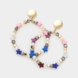 Colorful Star Pearl Open Circle Dangle Earrings