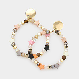 Colorful Star Pearl Open Circle Dangle Earrings