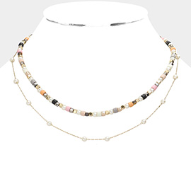 Colorful Bead Pearl Layered Necklace