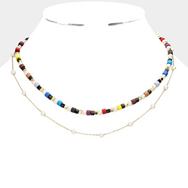Colorful Bead Pearl Layered Necklace