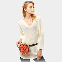 Snake Skin Print Round Crossbody Bag / Belt Bag