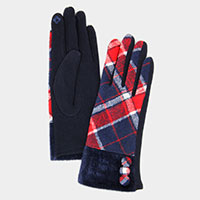 Faux Fur Plaid Smart Gloves