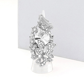 Crystal Pave Floral Butterfly Stretch Ring