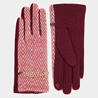 Herigbone Pattern Gold Chain Smart Gloves 