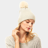 Metallic Thread Pompom Beanie Hat 
