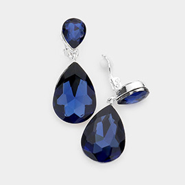 Double Teardrop Stone Link Clip on Evening Earrings