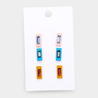 3PCS - Colorful Rectangle Stud Earrings