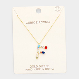 Gold Dipped CZ Letter F Pendant Necklace
