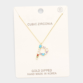 Gold Dipped CZ Letter P Pendant Necklace