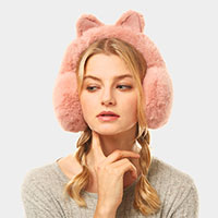 Foldable Solid Color Cat Ear Faux Fur Earmuff