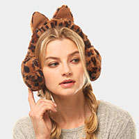 Foldable Leopard Cat Ear Faux Fur Earmuffs
