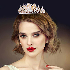 Leaf Rhinestone Crystal Heart Pageant Princess Tiara