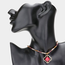 Semi Precious Clover Stone Bead Necklace