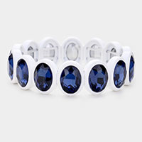
Oval Cut Glass Crystal Resin Bezel Stretch Bracelet 